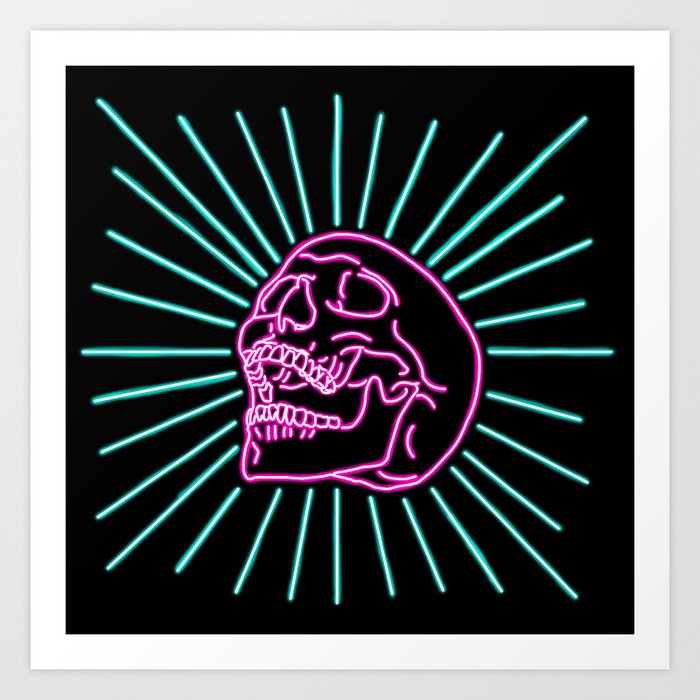 Pink Laughing Skull Kunstdrucke | Graphic-design, Digital, Pink, Grün, Neon, Schädel, Skeleton, Bright, Colorful, Cool