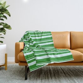[ Thumbnail: Light Cyan and Forest Green Colored Lined Pattern Throw Blanket ]