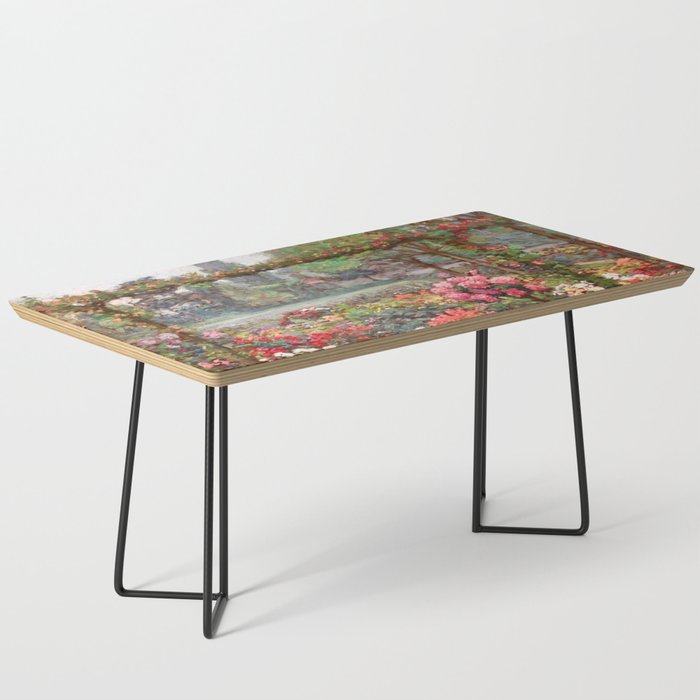 Un jardin d'ete flower garden with Cathedral - post impressionist flowers landscape oil by Octave Guillonnet Coffee Table