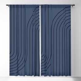 Minimal Line Curvature IV Navy Blue Mid Century Modern Arch Abstract Blackout Curtain