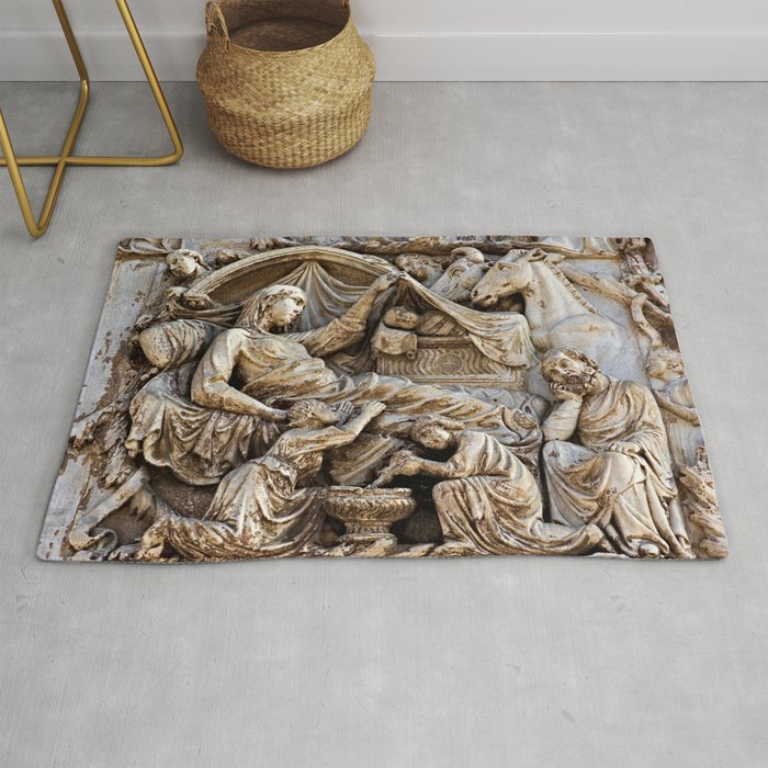 Orvieto Cathedral Relief Birth of Jesus Nativity Gothic Art Rug