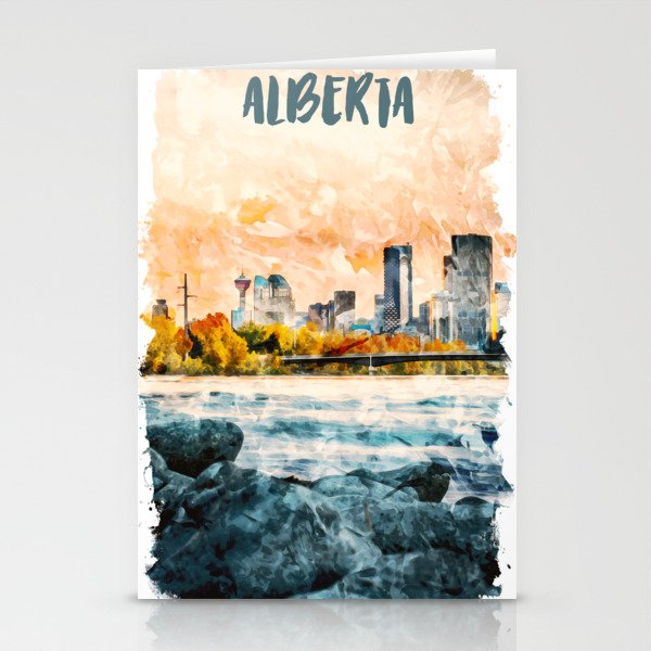 Alberta Canada city watercolor Stationery Cards