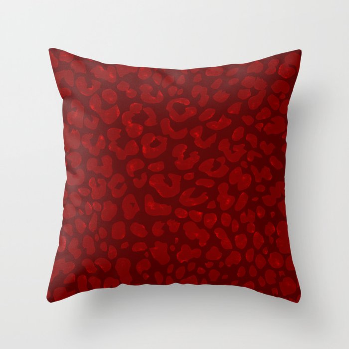 Wild Leopard Print Burgundy Red Throw Pillow