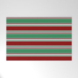 [ Thumbnail: Sea Green, Dark Grey, Dark Red, and Light Grey Colored Lined/Striped Pattern Welcome Mat ]