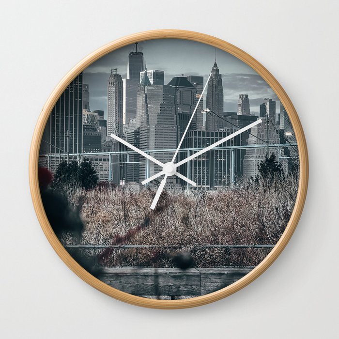 New York City Manhattan skyline after sunset Wall Clock