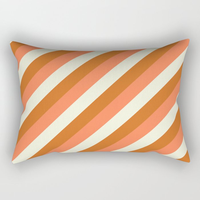 Beige, Chocolate, and Coral Colored Stripes Pattern Rectangular Pillow