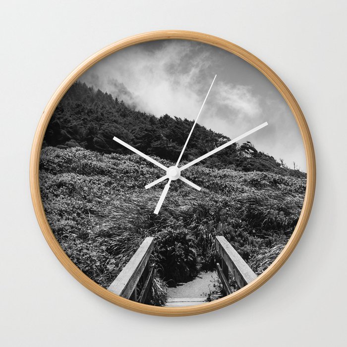 Clouds Over the Cliffs | Oregon Coast | Black and White Travel Photography Wall Clock