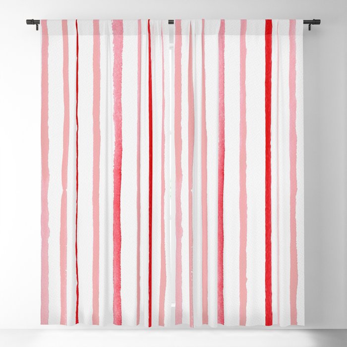 Red Watercolor Stripes and Lines Blackout Curtain
