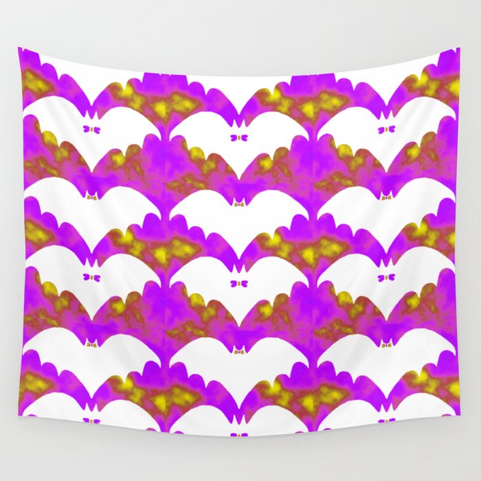 White Bats And Bows Pink Yellow Wall Tapestry