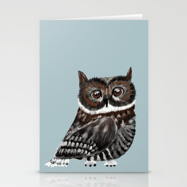 Adorable Owl In Blue Stationery Cards | Painting, Digital, Owl, Blue-background, Ownl-in-blue-design, Beautiful-eyed-owl, Big-eyed-owl, Owl-with-big-eyes, Owl-home-decor, Owl-art-print