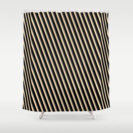 [ Thumbnail: Dim Grey, Tan, and Black Colored Lines Pattern Shower Curtain ]