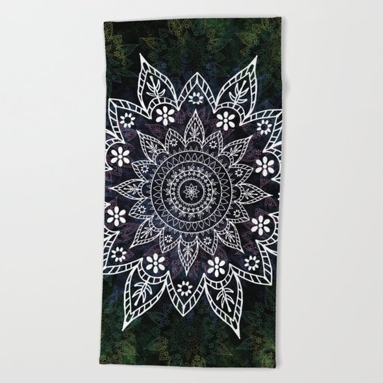 Rising Soul Mandala Design White Blue Green Beach Towel