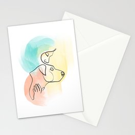Colorful Line Art of Woman and Dog Embrace Stationery Card