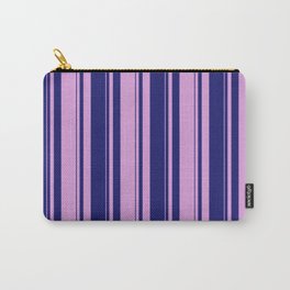 [ Thumbnail: Midnight Blue and Plum Colored Striped/Lined Pattern Carry-All Pouch ]