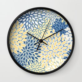 Modern, Flowers Print, Yellow, Blue and White Wall Clock