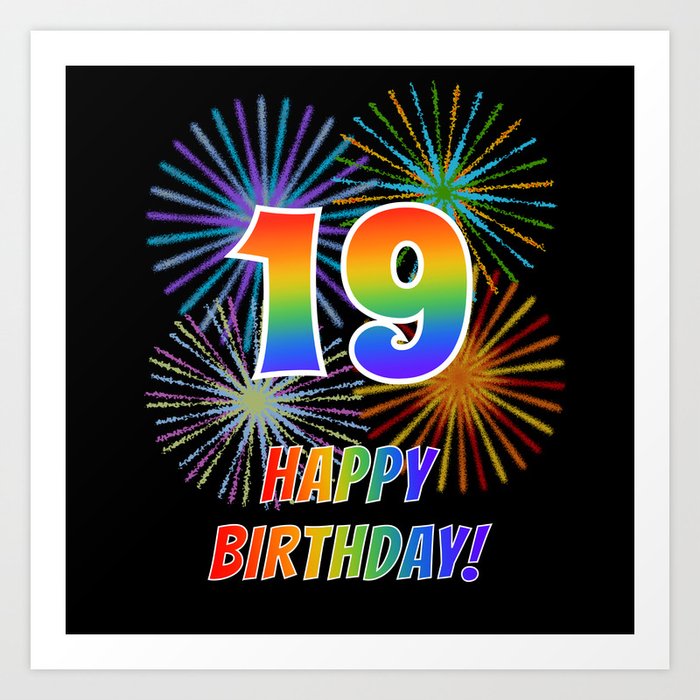 19th Birthday 19 Happy Birthday W Rainbow Spectrum Colors