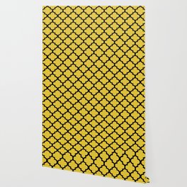 Quatrefoil Pattern In Black Outline On Mustard Yellow Wallpaper