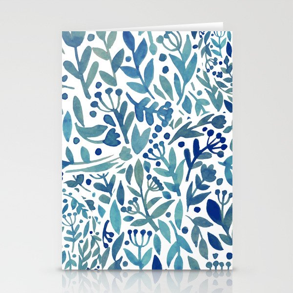 Watercolor blue plants Stationery Cards
