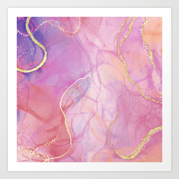 Pink and Gold Marbling Art Print