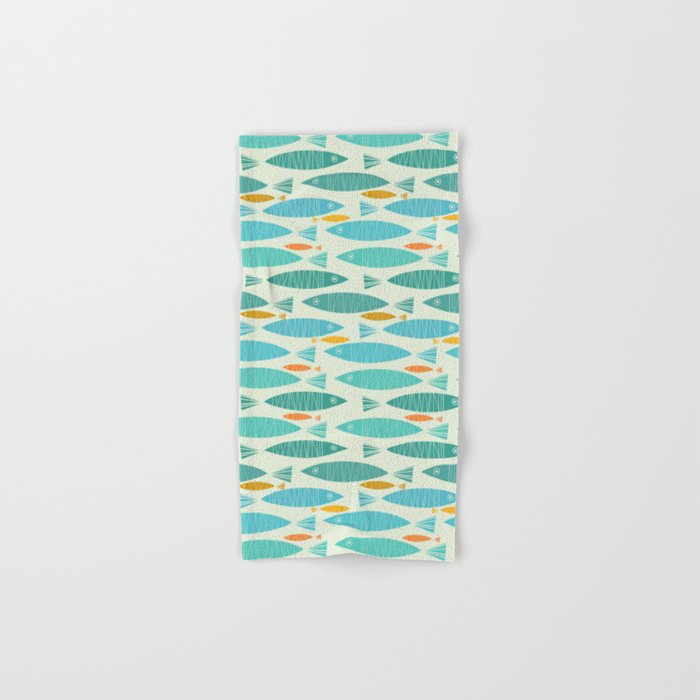 Shimmering Scandinavian Fish In Blue And Gold Pattern Hand & Bath Towel