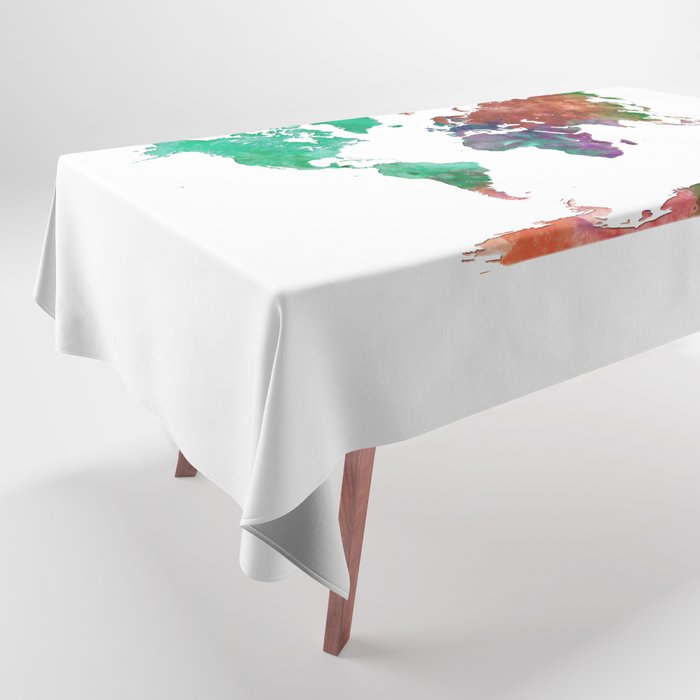 multicolored watercolor world map Tablecloth