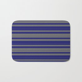 [ Thumbnail: Midnight Blue and Dim Grey Colored Striped Pattern Bath Mat ]