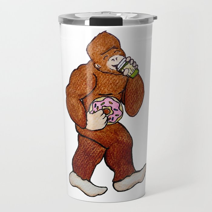 Bigfoot Loves Donuts Travel Mug