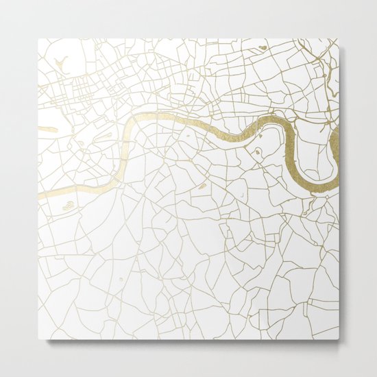 London White on Gold Street Map Metal Print