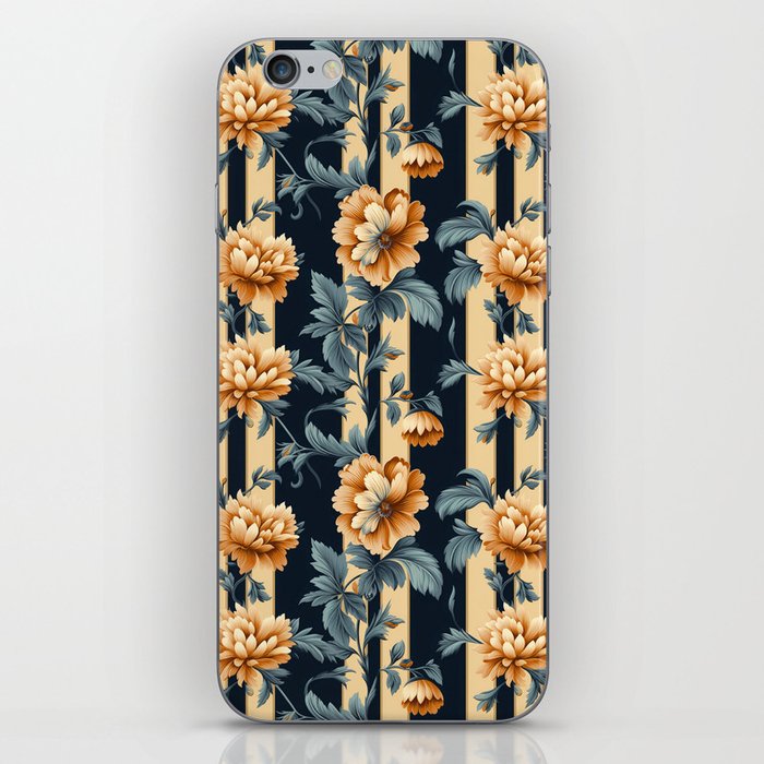 Orange bouquet pattern with flowers and stripes iPhone Skin
