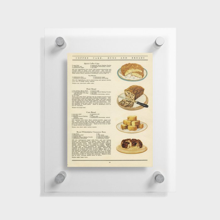Vintage Cookbook Recipes Coffee Cake, Fruit Bread, and Cinnamon Buns  Floating Acrylic Print