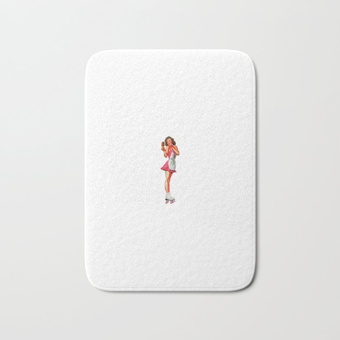 Sexy Brunette Pin Up With Icecream Skates And Maid Dress Bath Mat