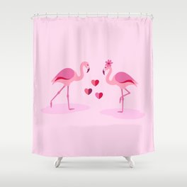 Pink Flamingos in Love Shower Curtain