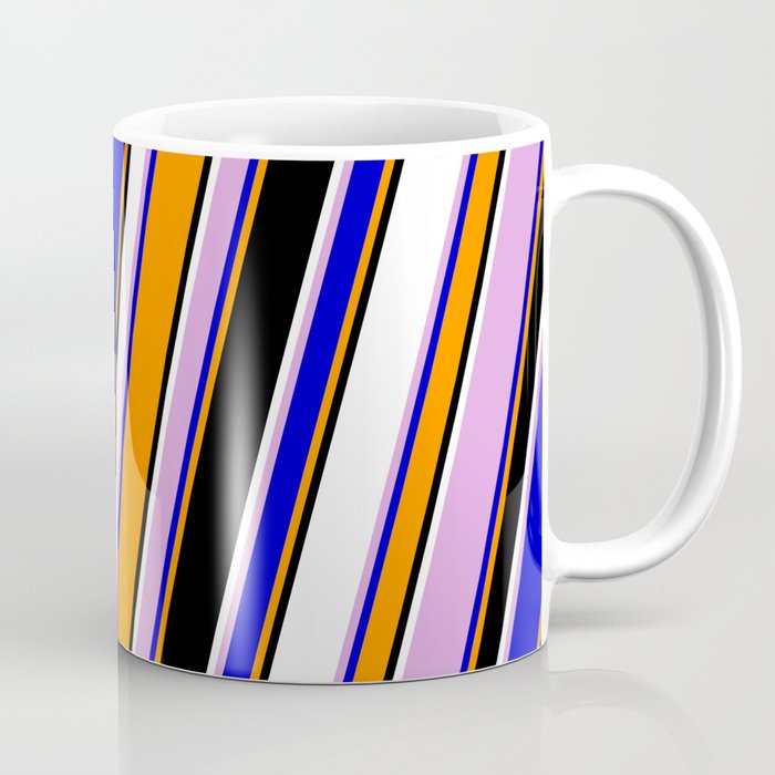 Eye-catching Plum, Blue, Dark Orange, Black & White Colored Stripes/Lines Pattern Coffee Mug