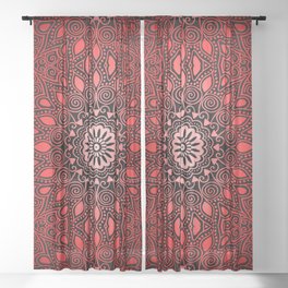 Deep Red Mandala Art Sheer Curtain