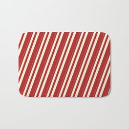 [ Thumbnail: Beige & Red Colored Lined/Striped Pattern Bath Mat ]