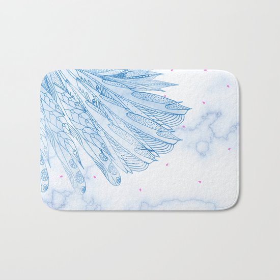 Beautiful Feathers on Blue Marble Design Bath Mat