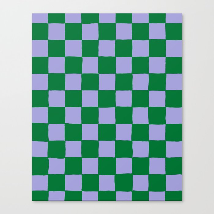 Retro Hand-Painted Checker in Green + Violet Canvas Print