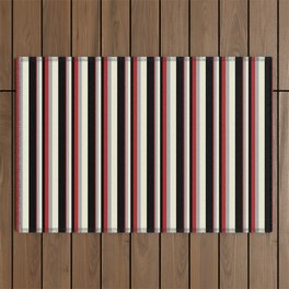 [ Thumbnail: Red, Dark Gray, Beige & Black Colored Lines/Stripes Pattern Outdoor Rug ]