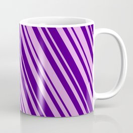 [ Thumbnail: Plum and Indigo Colored Lines/Stripes Pattern Coffee Mug ]
