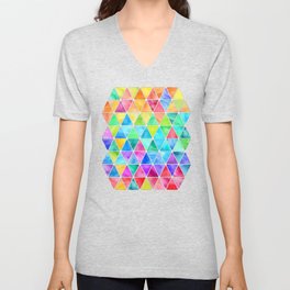 Little Rainbow Watercolor Triangles on Teal V Neck T Shirt