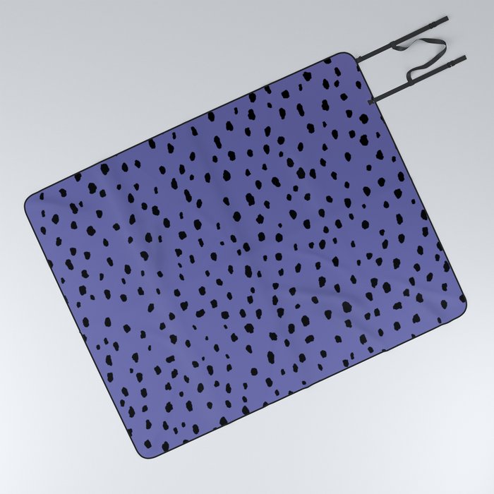 Speckle Polka Dot Dalmatian Pattern (black/very peri periwinkle) Picnic Blanket