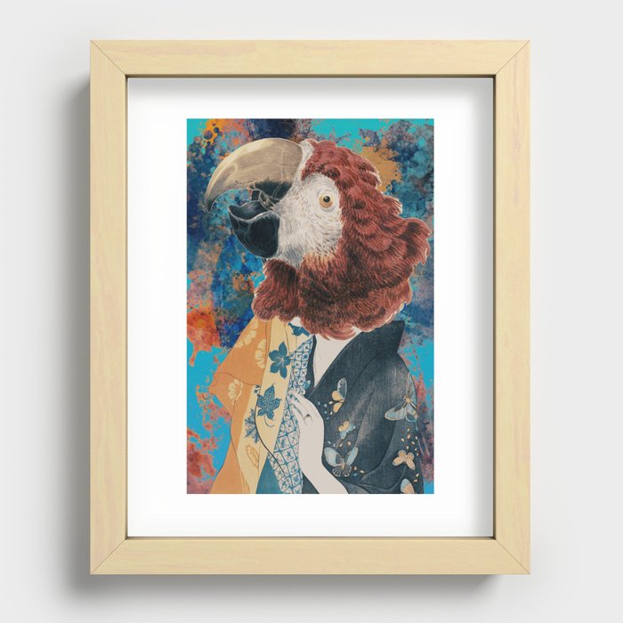Exotic Bird and Geisha Digital Vintage Pop Collage Art  Recessed Framed Print