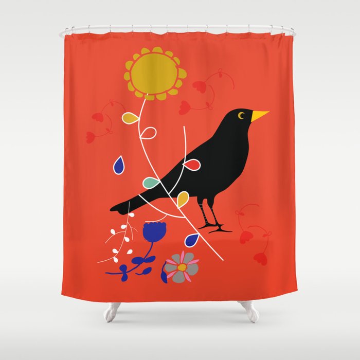 Black Bird orange Shower Curtain