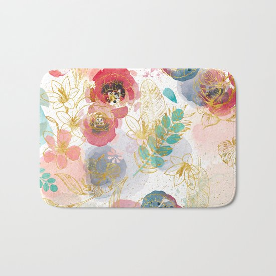Golden flowers Bath Mat