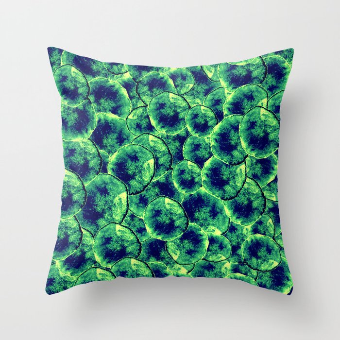 Lime & Navy Watercolor Cells Throw Pillow
