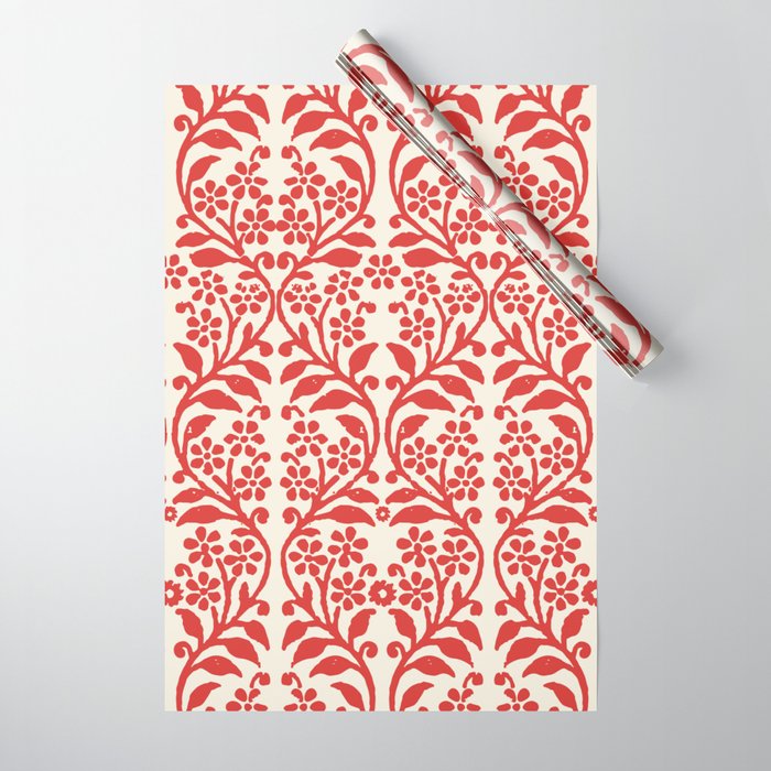 Holiday Block Print, Vintage Vine in Red on Cream (Part of a Set of 3) Wrapping  Paper by John Cheshire
