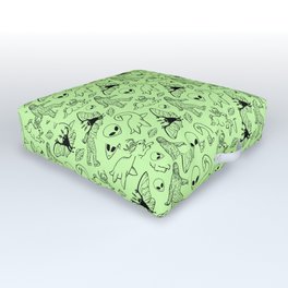 Cryptid Pattern: Black on Green Outdoor Floor Cushion