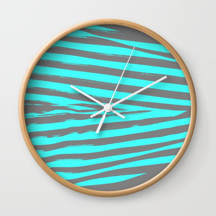 Aqua & Gray Stripes Wall Clock