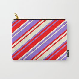[ Thumbnail: Purple, Red, and Beige Colored Striped Pattern Carry-All Pouch ]