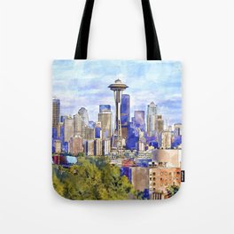 Seattle View in watercolor Tote Bag